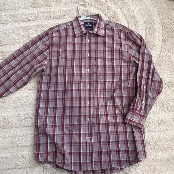 RED White and Blue Checkeed, Gingham Long Sleeve Stafford regular fit shirt - Picture 3 of 5
